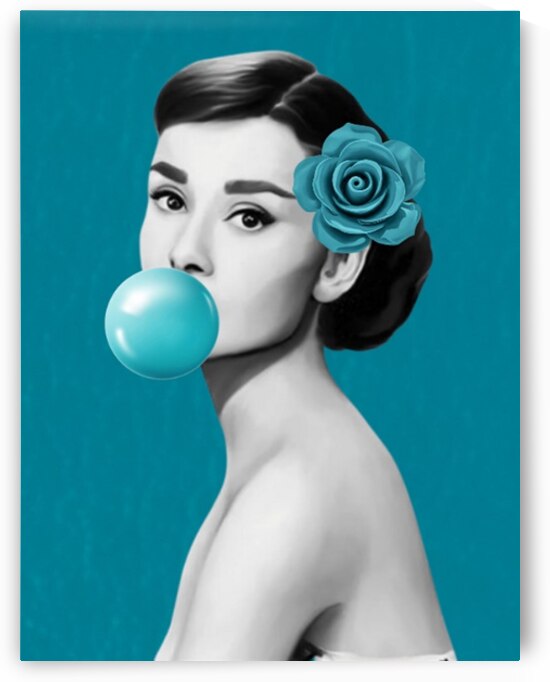 Audrey Hepburn Turquoise  Bubblegum  Art  Chic Retro Wall  Decor  by ArtByLumy
