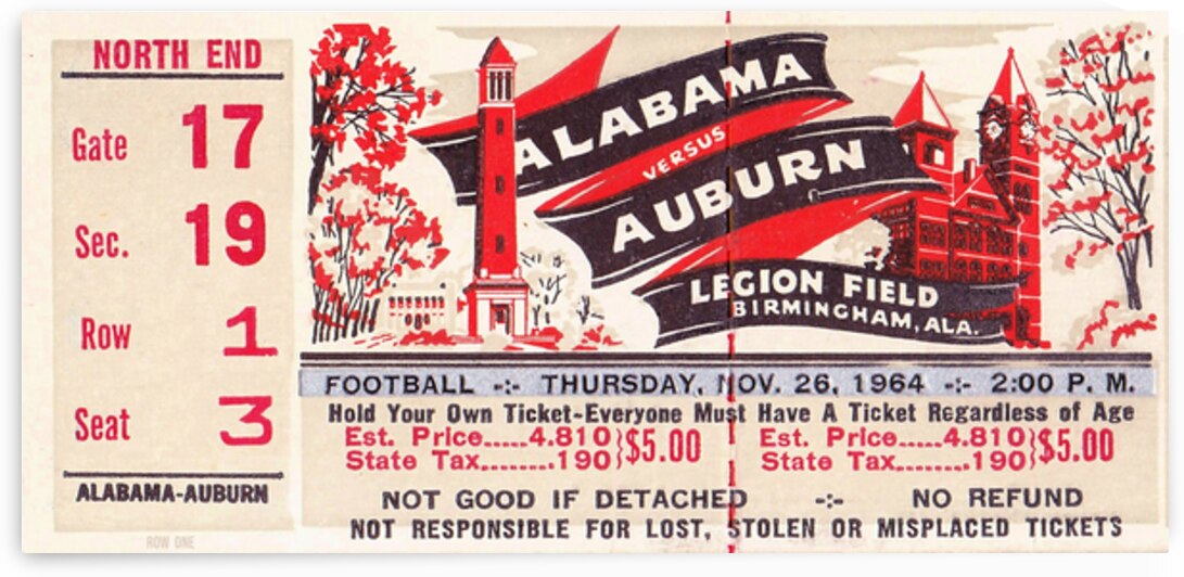 1964 Alabama Crimson Tide vs. Auburn Tigers by Row One Brand