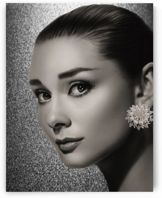 Audrey Hepburn Silver Glitter Wall Art – Luxury Rhinestone-Style Portrait by ArtByLumy