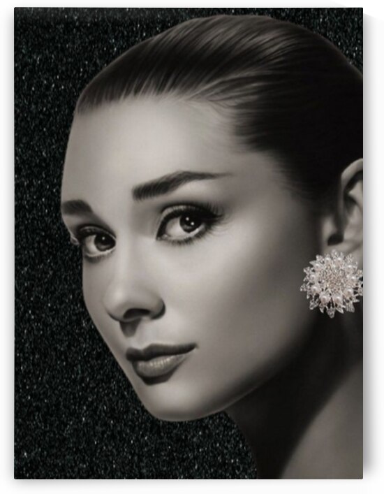 Audrey Hepburn Luxury Sparkle Wall Art – Glamorous Black Glitter Background by ArtByLumy