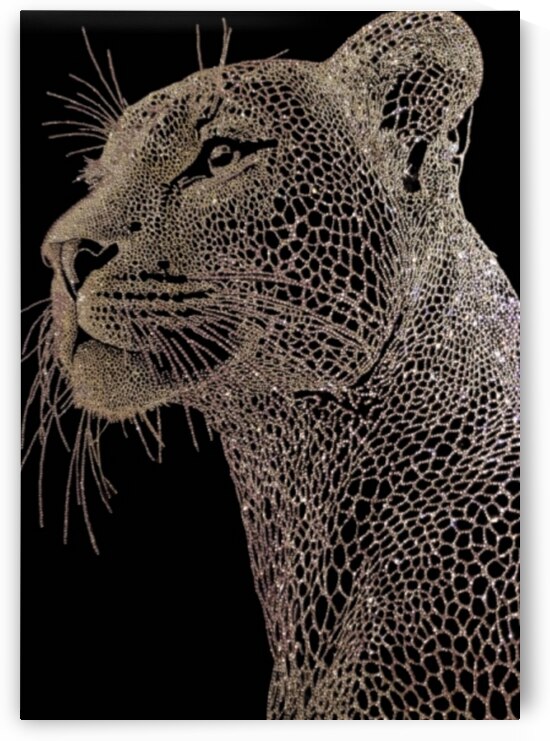 Leopard Crystal Canvas Sparkling Rhinestone Animal Portrait by ArtByLumy