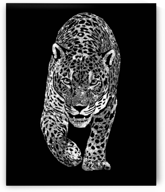 Silver Leopard Art Glitter Effect Print Modern Animal Wall Decor by ArtByLumy