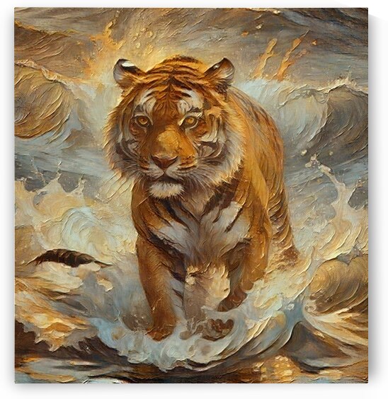Majestic Tiger in Wild Ocean Waves Stunning Animal Art Print Nature Wall Art for Home by ArtByLumy