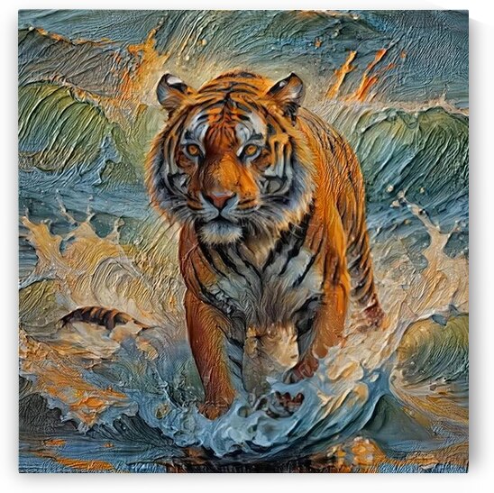 Majestic Tiger in Wild Ocean Waves Stunning Animal Art Print Nature Wall Art for Home by ArtByLumy