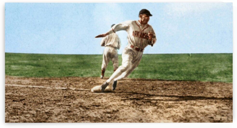 Early 1900s Arkansas Razorback Baseball Player Art by Row One Brand