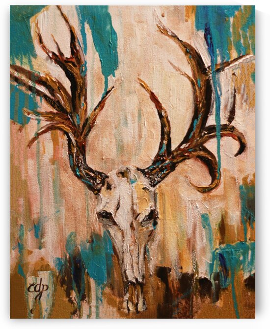 Wildborn – Atypical Antler Deer Skull | Western Rustic Wildlife Skull Art Print | by Native American artist Connie D. Phillips  by Connie D Phillips