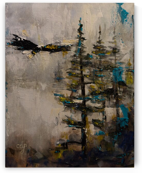 Over the Waking Woods – Original Abstract Landscape Painting & Poem by Choctaw Artist Connie D. Phillips by Connie D Phillips