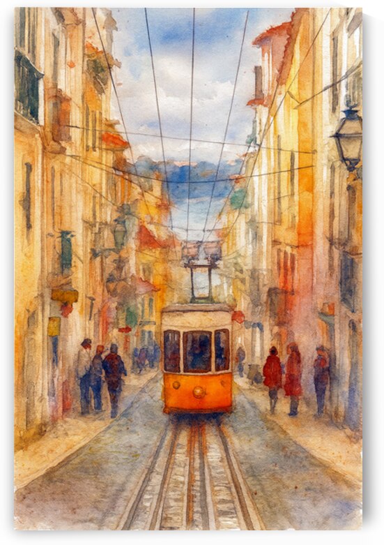 Charming Yellow Tram Scene from Lisbon by Marian Voicu