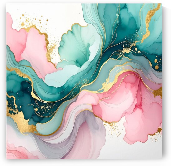 Watercolor Bloom Abstract: Pastel Teal and Pink with Gold by ALIXORCA19