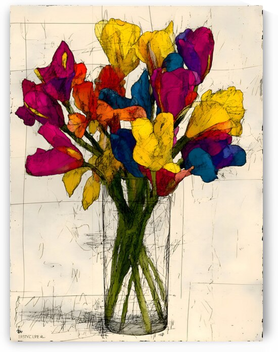 Rainbow Bouquet – Vibrant Floral Still Life Print by Savage Art Prints