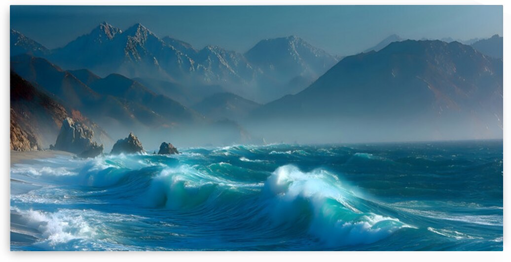 Sapphire Break – Crashing Ocean Wave Art Print by Savage Art Prints