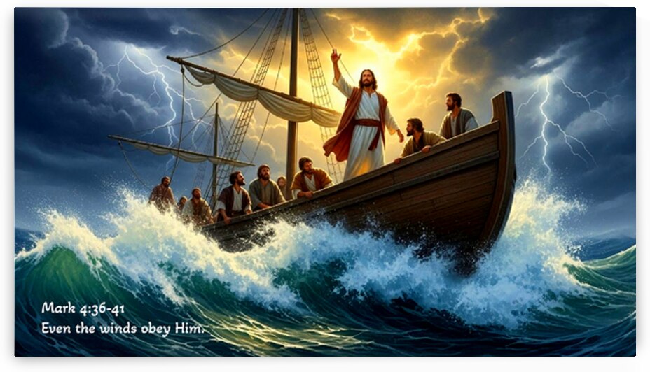 Even the Winds Obey Him. Jesus calming the storm on the Sea of Galilee. Mark 4:36-41 by DR Mustain by DR Mustain
