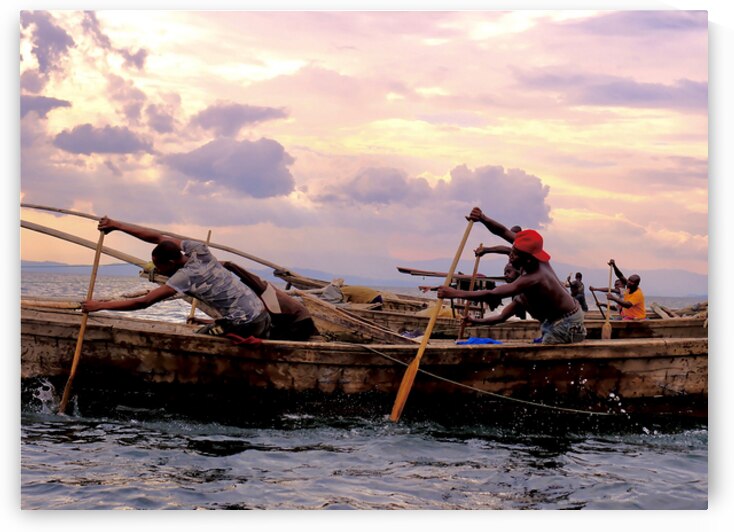 Night Fishers Paddling Out at Sunset by Rik Katz