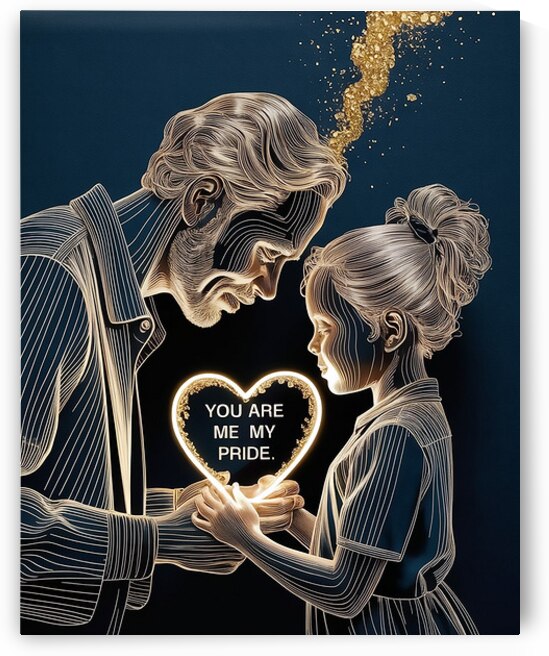 African Father Leaning Close to Child – Luxury Gold Engraved Line Art – Emotional Family Bond & Representation Wall Decor by glowryca