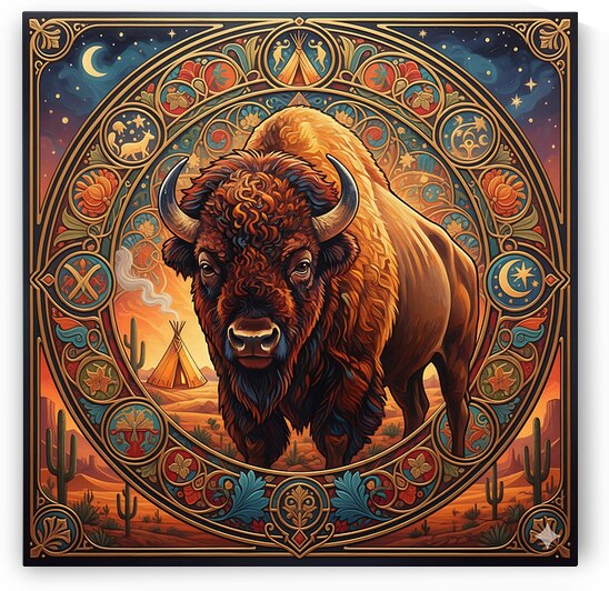 Sacred Buffalo of the Desert Night – Art Nouveau Western Spirit Wall Art by beauty world