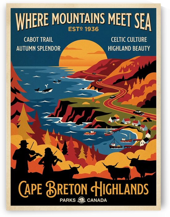 Cape Breton Highlands Vintage Travel Poster Illus by Maxi Art
