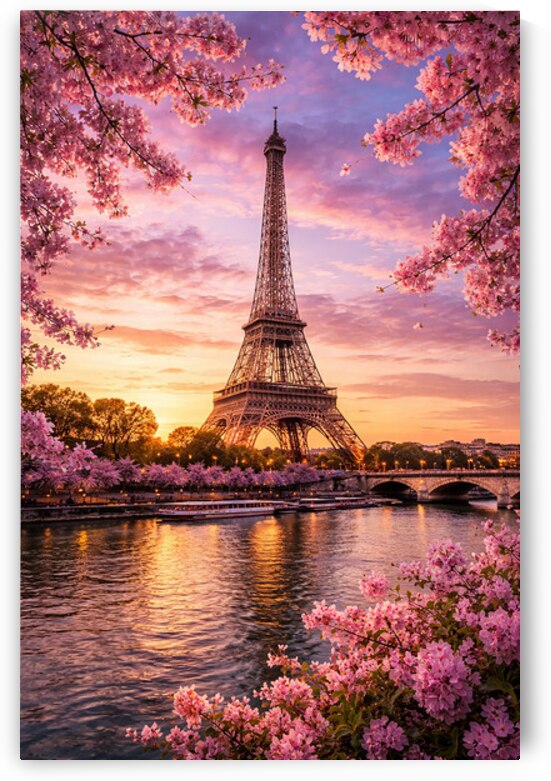  Eiffel Tower at Sunset – Romantic Paris Landmark Wall Art by Zeinhem Elsaree
