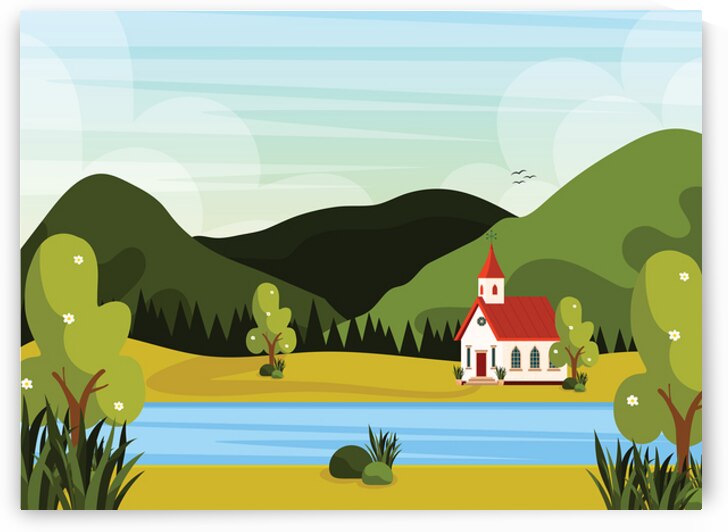 Church landscape with river by Towseef Dar