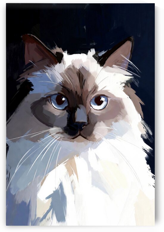 Blue-Eyed Ragdoll Cat Portrait Digital Painting by Chris Butler