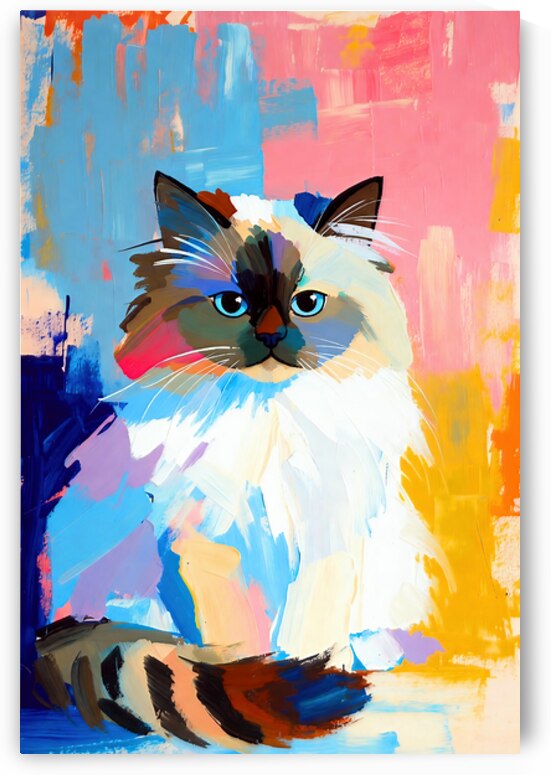 Vibrant Ragdoll Cat Portrait Digital Art Painting - Fluffy Blue-Eyed Feline Wall Decor by Chris Butler
