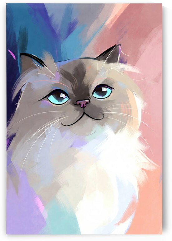Sweet Ragdoll Cat Portrait - Bright Blue Eyes and Pastel Abstract Art by Chris Butler