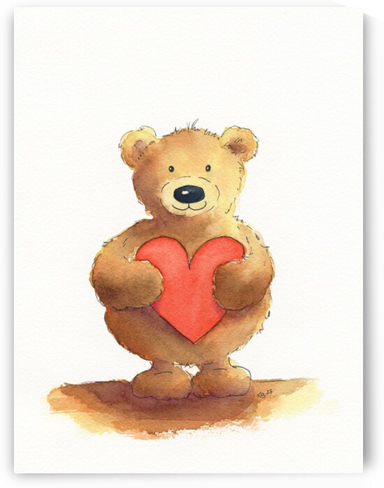 Teddy Bear Holding Red Heart by Karen Kaspar