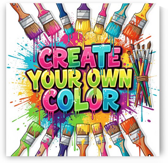 Create Your Own Color Inspirational Wall Art – Vibrant Paint Brushes & Splatter Graffiti Poster by Yayadesign