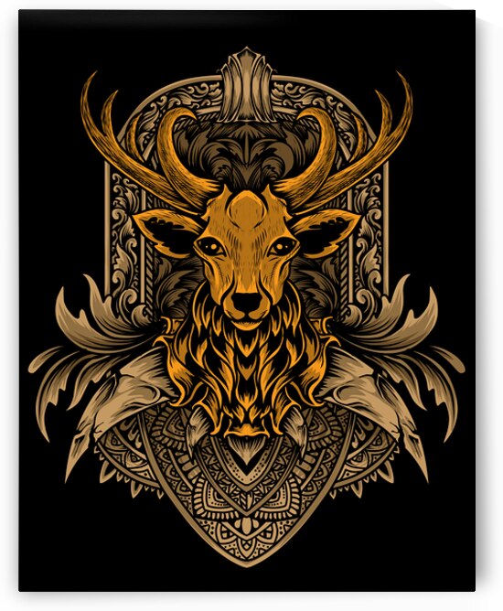 Deer head with vintage engraving ornament   by Towseef Dar