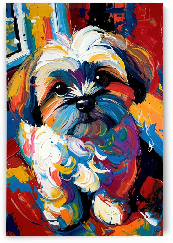 Colorful Shih Tzu Portrait - Abstract Dog Painting by Chris Butler