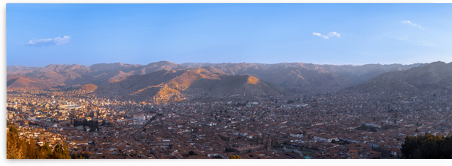 Peru. White Jesus Christ lookout scenic panoramic view of Cusco from Christo Blanco viewpoint by Elijah Lovkoff