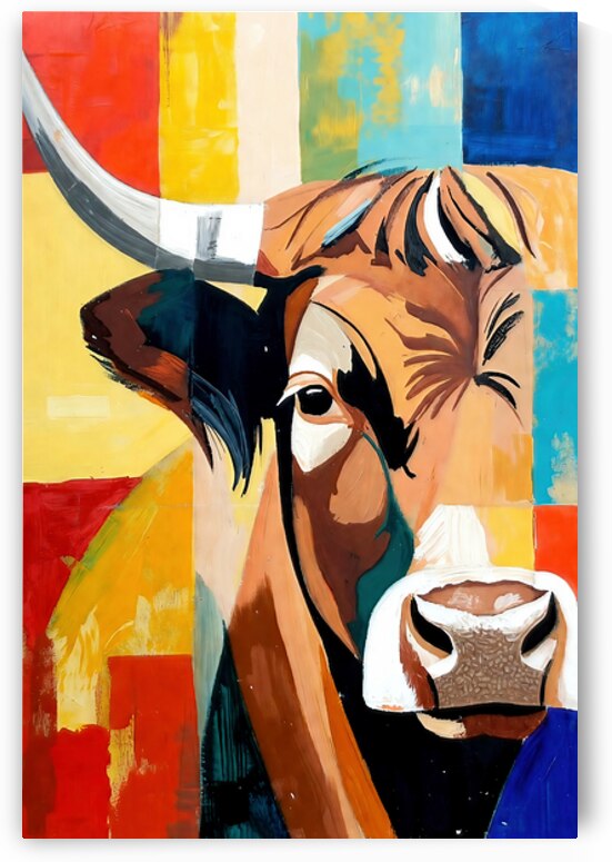 Colorful Abstract Highland Cow Portrait - Modern Cattle Art by Chris Butler