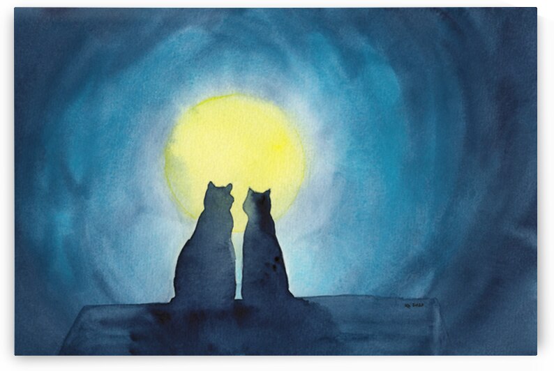 Two cats and a full moon by Karen Kaspar