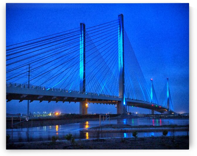 Blue Bridge In The Rain At Indian River Inlet by Bill Swartwout Photography