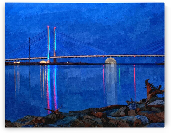 Full Moon Rising Under the Indian River Bridge Painterly by Bill Swartwout Photography