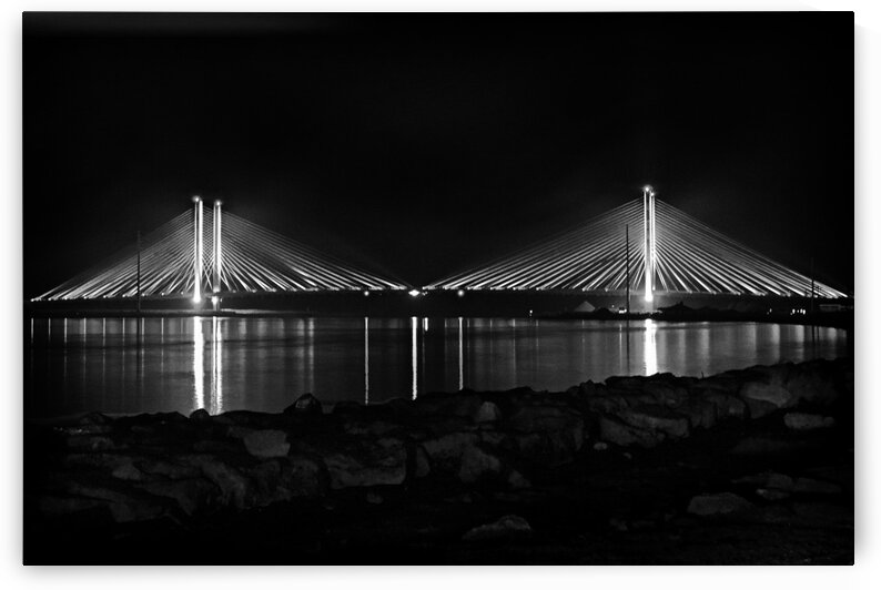 Indian River Bridge After Dark in Black and White by Bill Swartwout Photography