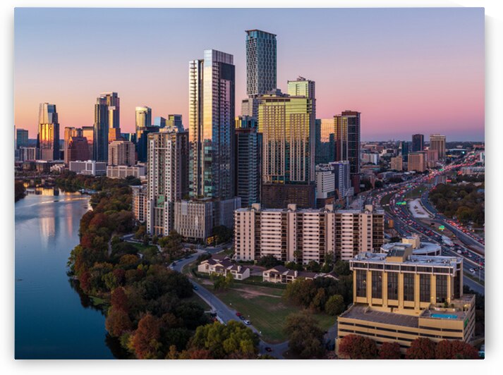 Sunset view of Austin Skyline from east along Colorado river by Steve Heap