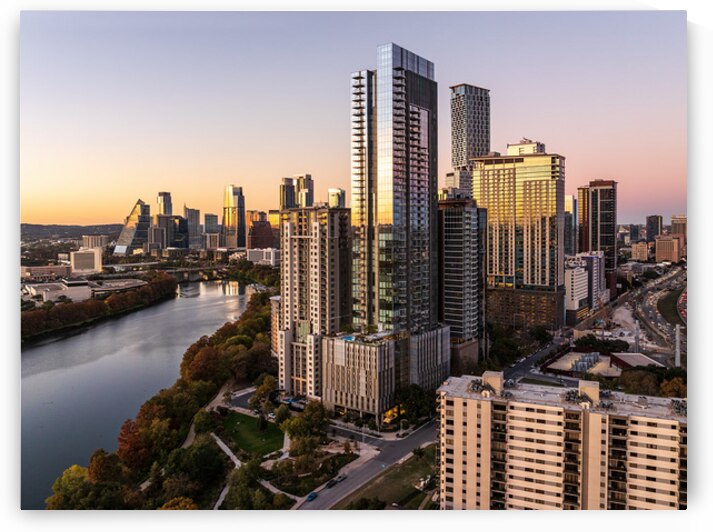 Sunset view of Austin Skyline from east along Colorado river by Steve Heap