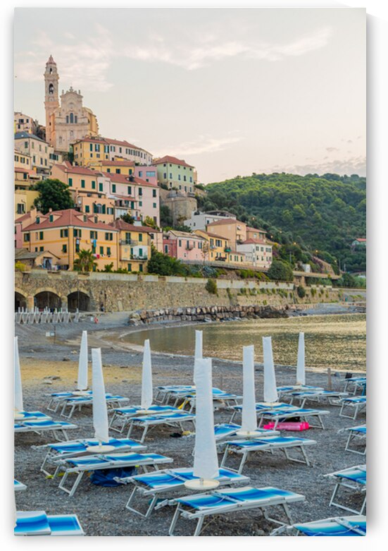 Old Town of Cervo Italy Viewed from the Beach at Sunrise by Paolo Modena