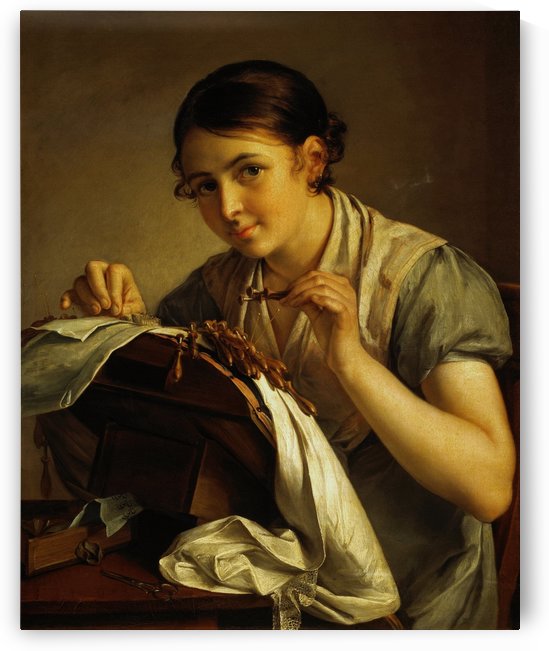 Lace making beauty by Vasily Tropinin