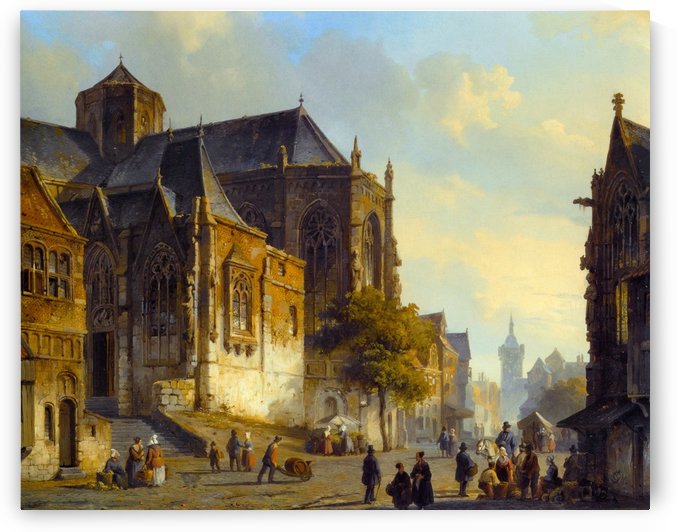 Figures on a Market Square in a Dutch Town by Cornelis Springer