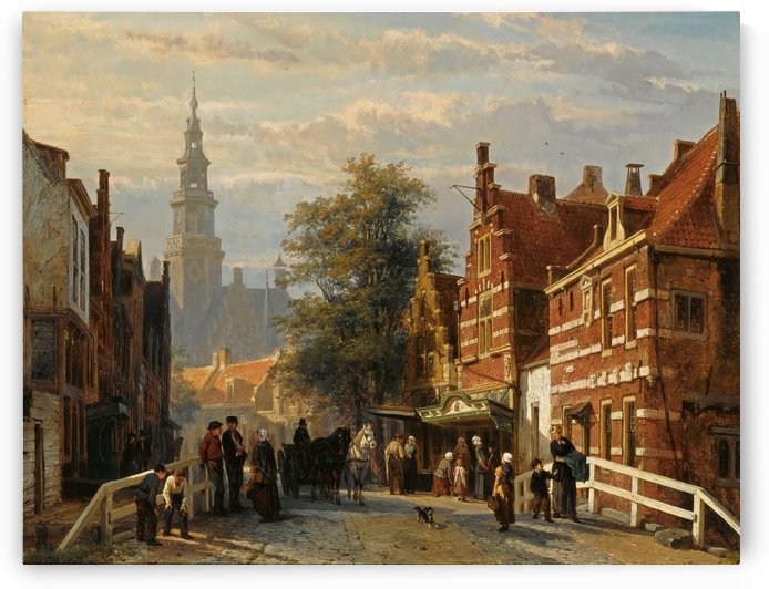 A view of Bolsward with the townhall in the distance by Cornelis Springer