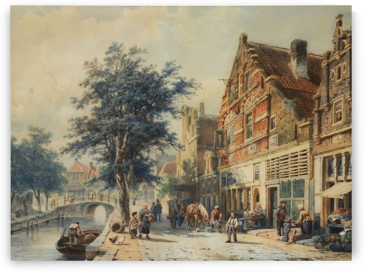 Buildings along the canal by Cornelis Springer
