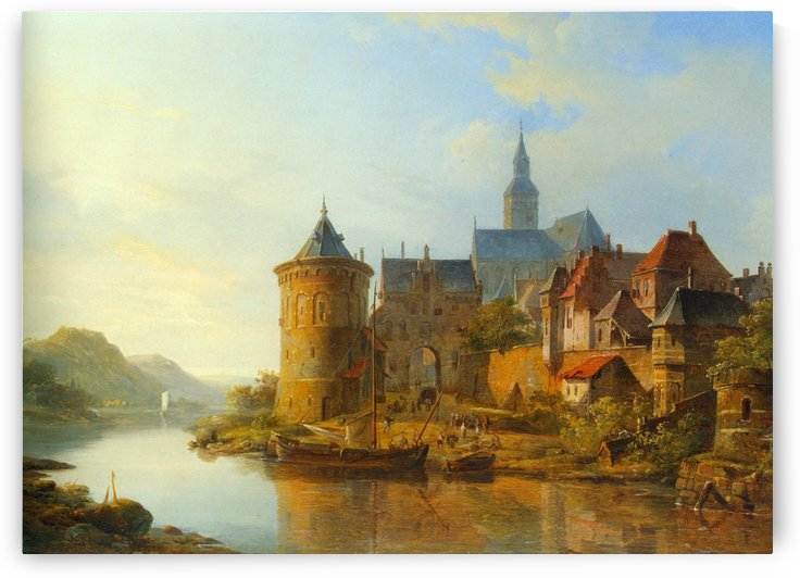 A View of a Town Along the Rhine by Cornelis Springer
