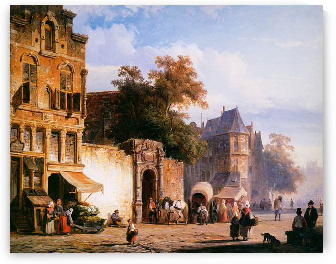 Cityview wiith marketstall by Cornelis Springer