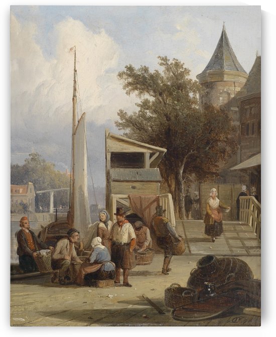 Fischerleute am Pier by Cornelis Springer