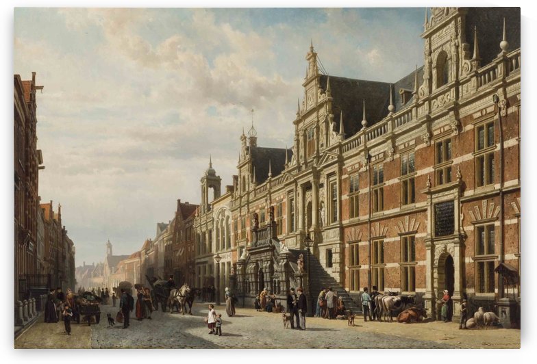 Het stadhuis te Leiden door by Cornelis Springer