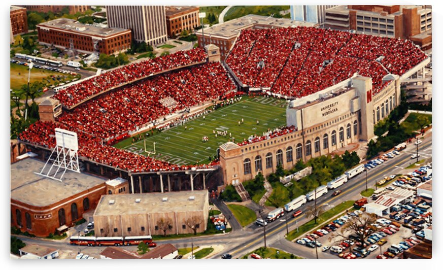 1980s nebraska footballstadium painting by Row One Brand