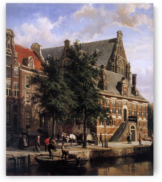 The Oude Waag at the Westerkerk by Cornelis Springer