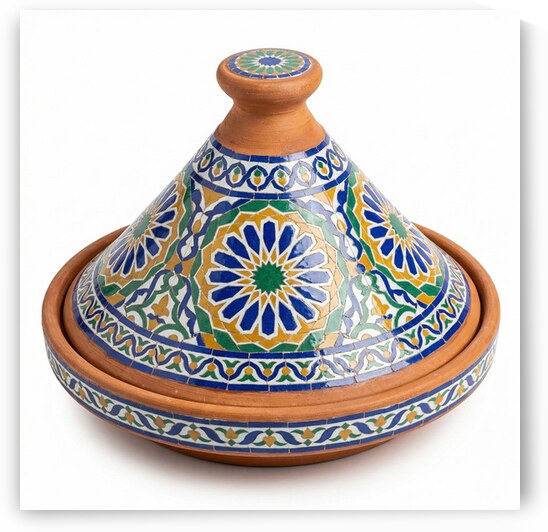 Moroccan Clay Tagine on White Background – Minimalist Kitchen Wall Art by MARIEM MRIDA