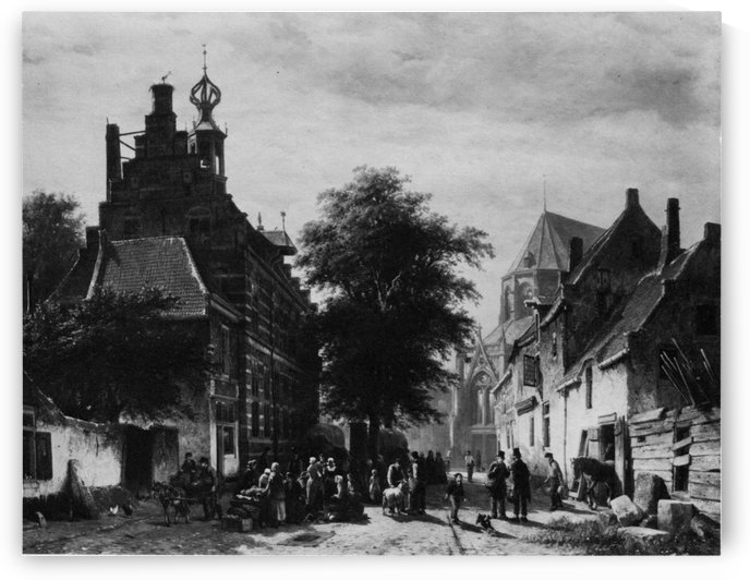 Town view (Black and white) by Cornelis Springer